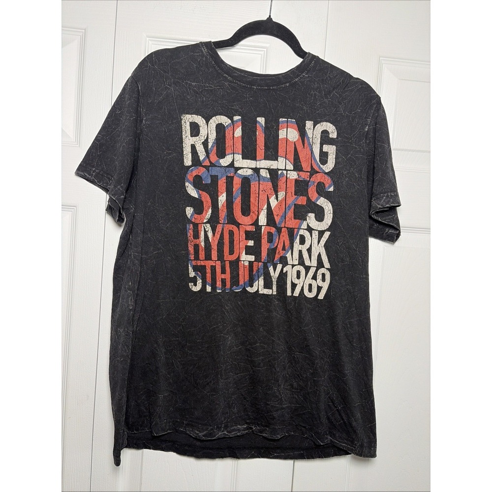 Rolling Stones Hyde Park 1969 Graphic Tee Mens Size‎ L Black Mineral Wash Cotton